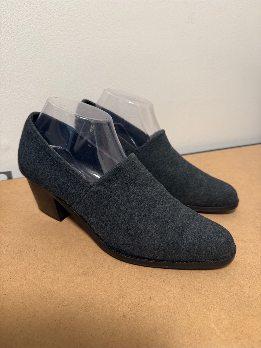 Fabianelli Block Heel Wool Loafers in Gray, size 9, Made in Italy